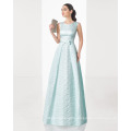 Classic Couture Mikado Long Evening Dress with Scoop Neck and V-Back